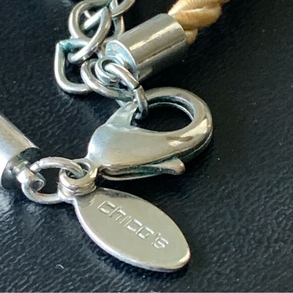 Chico’s Beaded Rhinestone Rope Charm Necklace Multi-Color Marble Crackle 36”+4”L - Picture 9 of 12